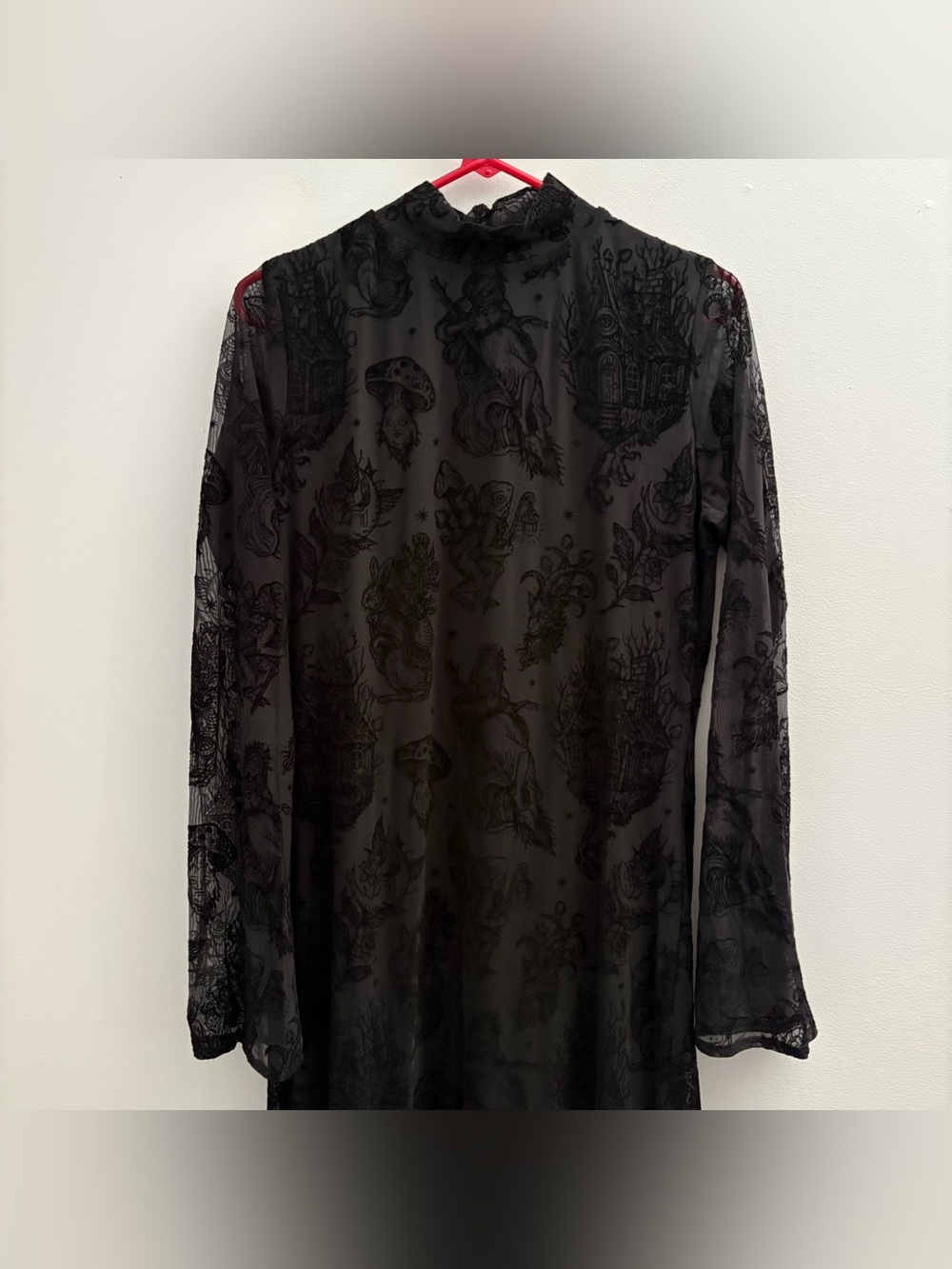Hexborn Baba Yaga Mesh Maxi Dress Sz 10 – Gothic Witchy Flocked - Picture 3 of 6
